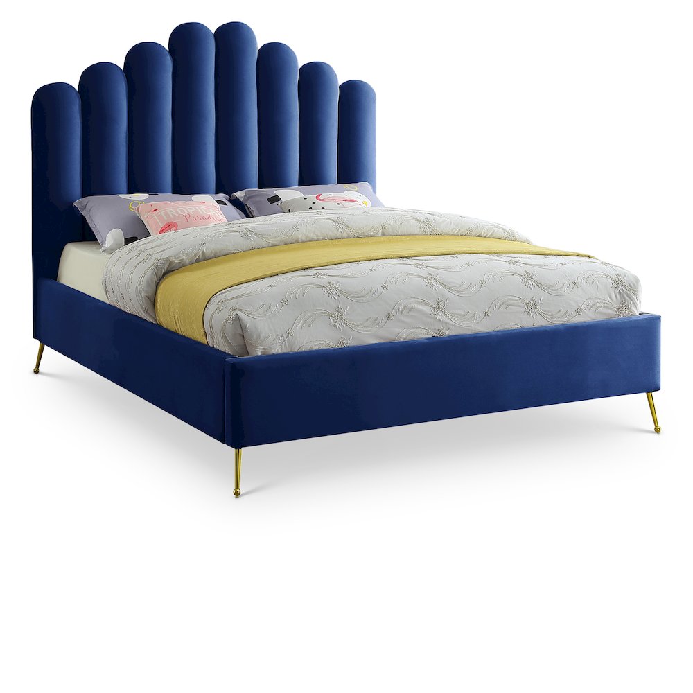 Lily Navy Velvet Queen Bed