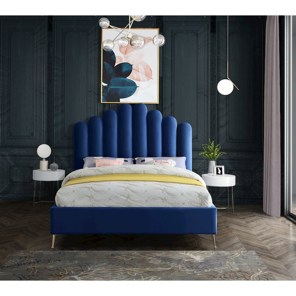 Lily Navy Velvet Queen Bed