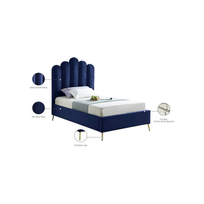 Lily Navy Velvet Twin Bed