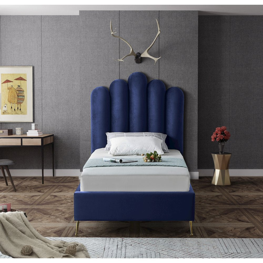 Lily Navy Velvet Twin Bed