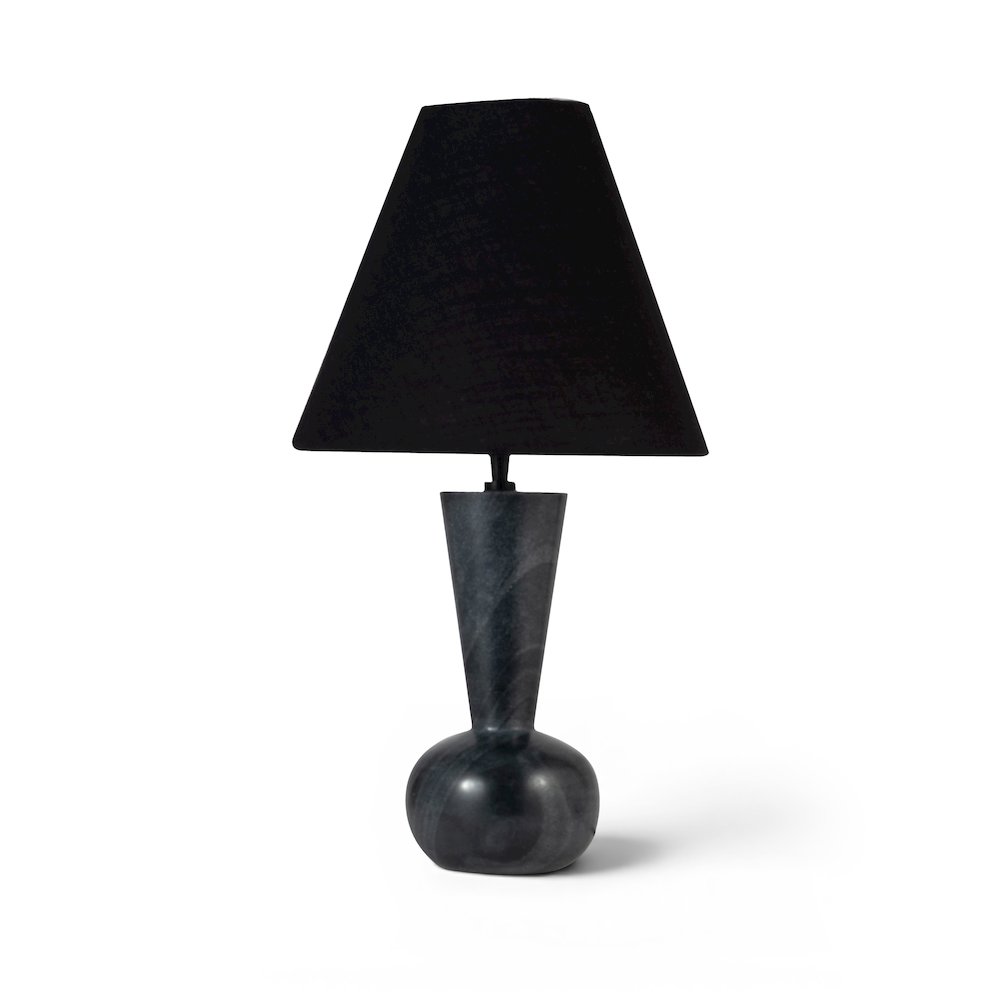 Lucente Black Genuine Marble Base And Cotton Shade Table Lamp