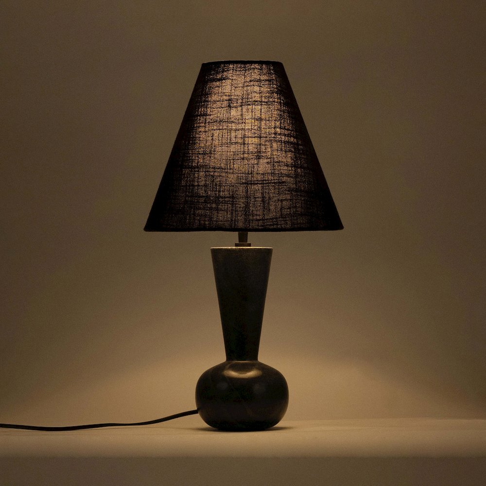 Lucente Black Genuine Marble Base And Cotton Shade Table Lamp