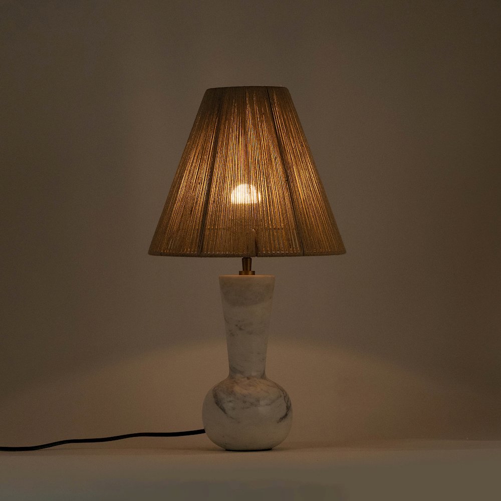 Lucente White / Natural Genuine Marble Base And Jute Shade Table Lamp