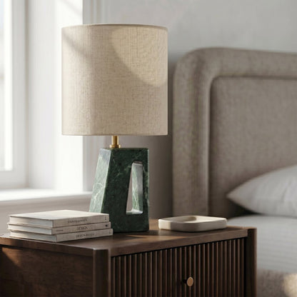 Vellum Green / Natural Genuine Marble Base And Linen Shade Table Lamp