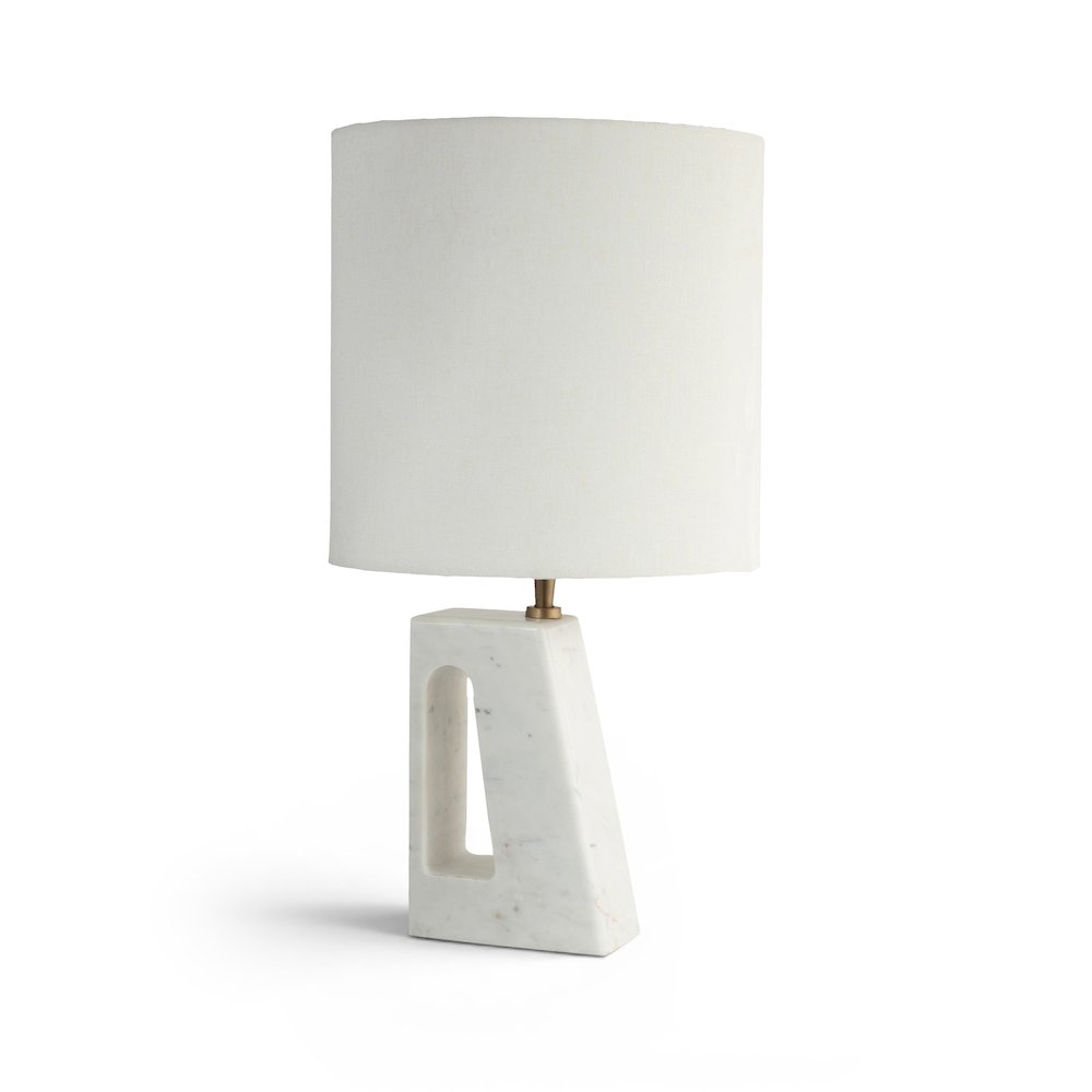 Vellum Off White / Gold Genuine Marble Base And Cotton Shade Table Lamp