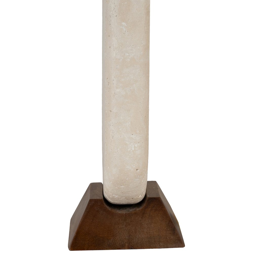Solis Travertine / Walnut, Travertine & Walnut Wood Base, Linen Shade Table Lamp