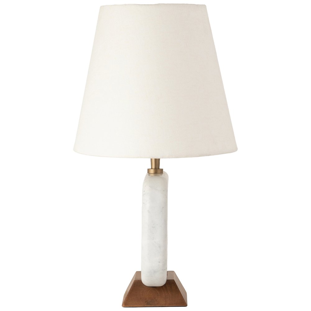 Solis Off White / Natural Marble And Mango Wood Base, Cotton Shade Table Lamp