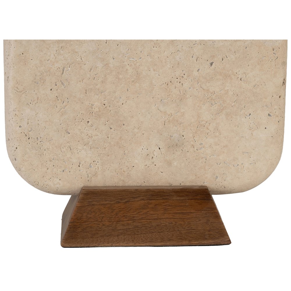 Solis Travertine / Walnut, Travertine & Walnut Wood Base, Linen Shade Table Lamp