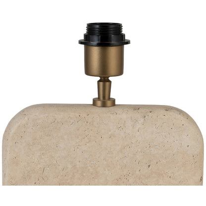 Solis Travertine / Walnut, Travertine & Walnut Wood Base, Linen Shade Table Lamp