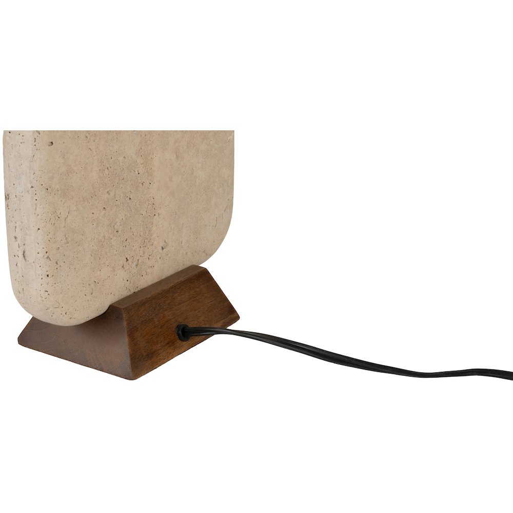 Solis Travertine / Walnut, Travertine & Walnut Wood Base, Linen Shade Table Lamp