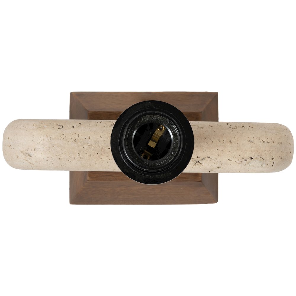 Solis Travertine / Walnut, Travertine & Walnut Wood Base, Linen Shade Table Lamp