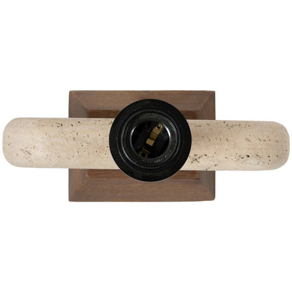 Solis Travertine / Walnut, Travertine & Walnut Wood Base, Linen Shade Table Lamp