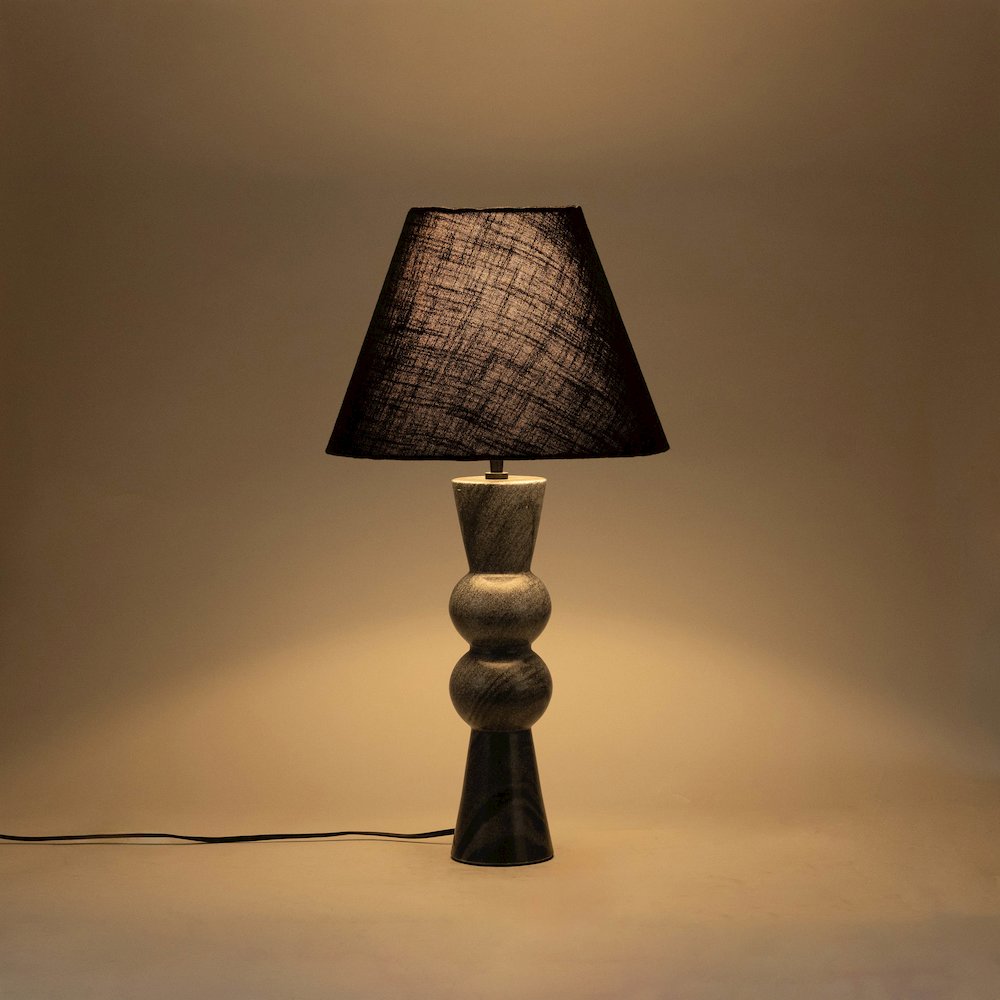 Pietra Black Genuine Marble Base And Cotton Shade Table Lamp