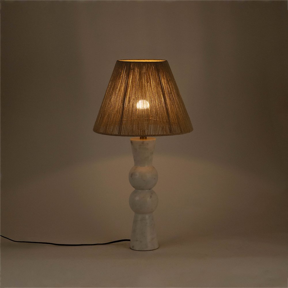 Pietra White / Natural Genuine Marble Base And Jute Shade Table Lamp