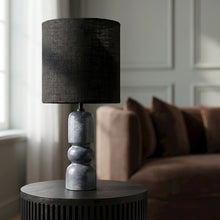 Paros Black / Off White Genuine Marble Base And Cotton Shade Table Lamp