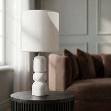 Paros White / Off White Genuine Marble Base And Cotton Shade Table Lamp