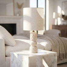 Paros Travertine / Natural Marble Base And Cotton Shade Table Lamp