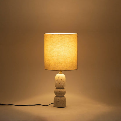 Paros Travertine / Natural Marble Base And Cotton Shade Table Lamp