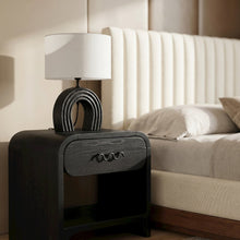 Lithos Black / Off White Genuine Marble Base And Cotton Shade Table Lamp