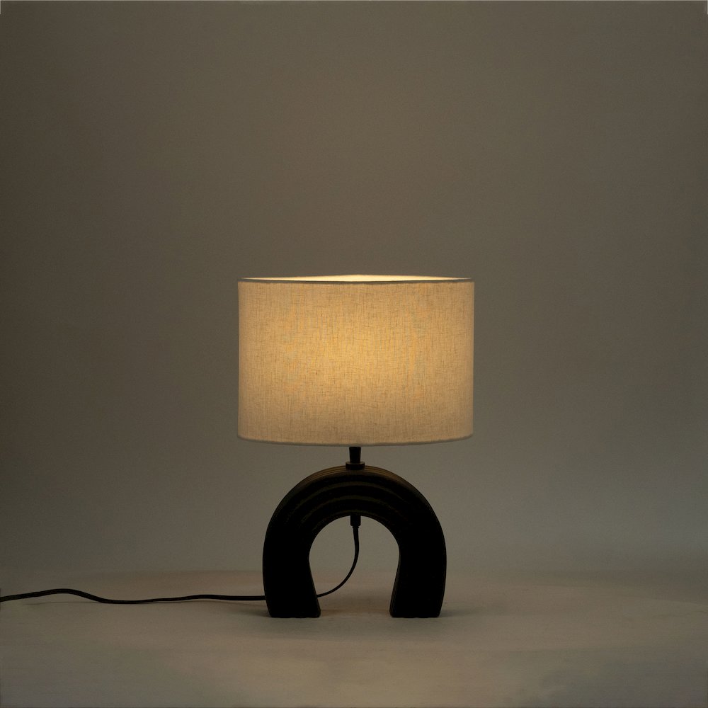 Lithos Black / Off White Genuine Marble Base And Cotton Shade Table Lamp