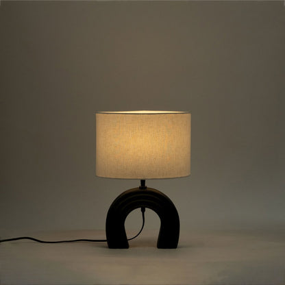 Lithos Black / Off White Genuine Marble Base And Cotton Shade Table Lamp
