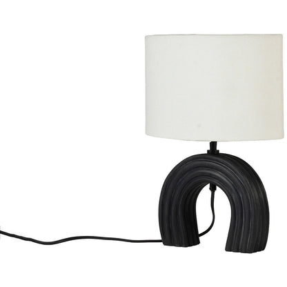 Lithos Black / Off White Genuine Marble Base And Cotton Shade Table Lamp