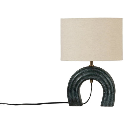 Lithos Green / Off White Genuine Marble Base And Cotton Shade Table Lamp