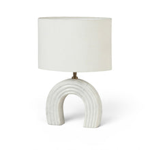 Lithos White / Off White Genuine Marble Base And Cotton Shade Table Lamp
