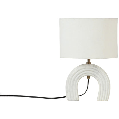 Lithos White / Off White Genuine Marble Base And Cotton Shade Table Lamp