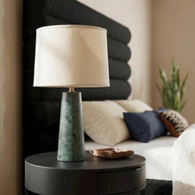 Dolomia Green / Off White Genuine Marble Base And Cotton Shade Table Lamp