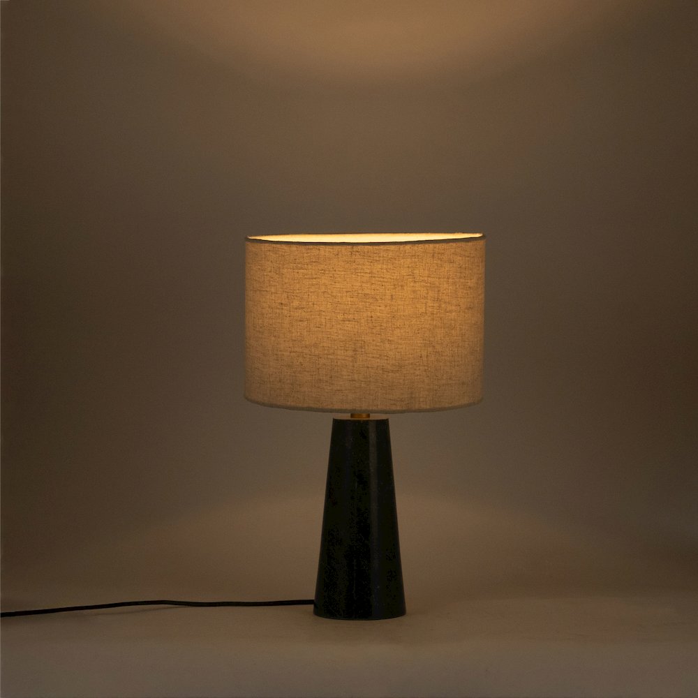 Dolomia Green / Off White Genuine Marble Base And Cotton Shade Table Lamp
