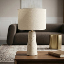 Dolomia Travertine / Natural Travertine Base And Linen Shade Table Lamp