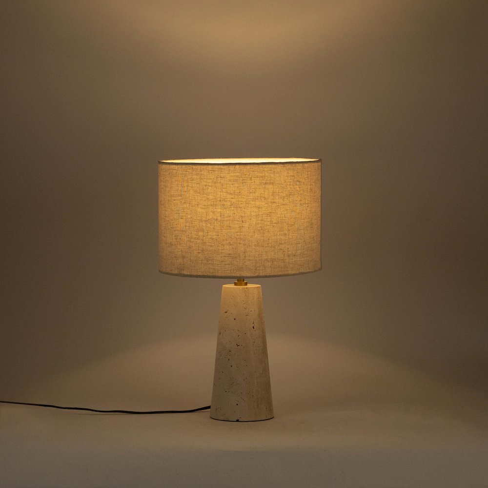 Dolomia Travertine / Natural Travertine Base And Linen Shade Table Lamp