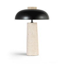 Arcadia Travertine / Black Travertine Base And Iron Shade Table Lamp