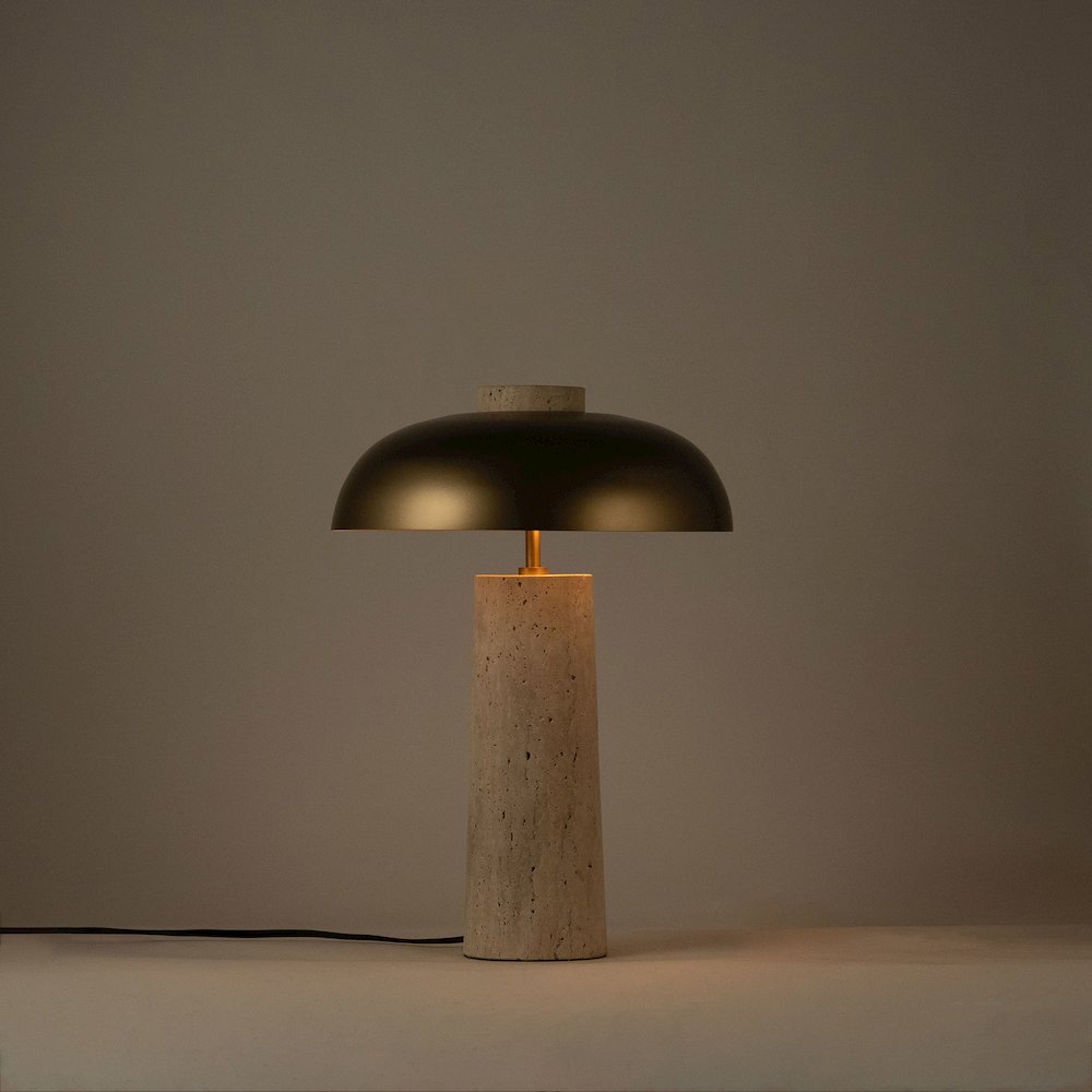 Arcadia Travertine / Gold Travertine Base And Iron Shade Table Lamp