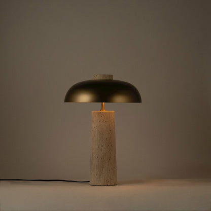 Arcadia Travertine / Gold Travertine Base And Iron Shade Table Lamp