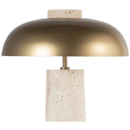 Arcadia Travertine / Gold Travertine Base And Iron Shade Table Lamp