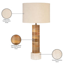 Orenda Travertine / Natural Mango Wood Base And Linen Shade Table Lamp