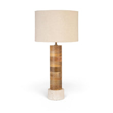Orenda Travertine / Natural Mango Wood Base And Linen Shade Table Lamp
