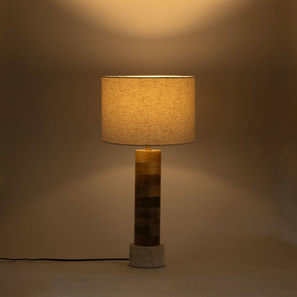 Orenda Travertine / Natural Mango Wood Base And Linen Shade Table Lamp