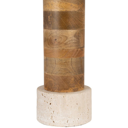 Orenda Travertine / Natural Mango Wood Base And Linen Shade Table Lamp