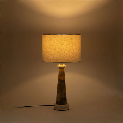 Palea Travertine / Natural Mango Wood Base And Linen Shade Table Lamp
