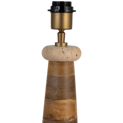Palea Travertine / Natural Mango Wood Base And Linen Shade Table Lamp