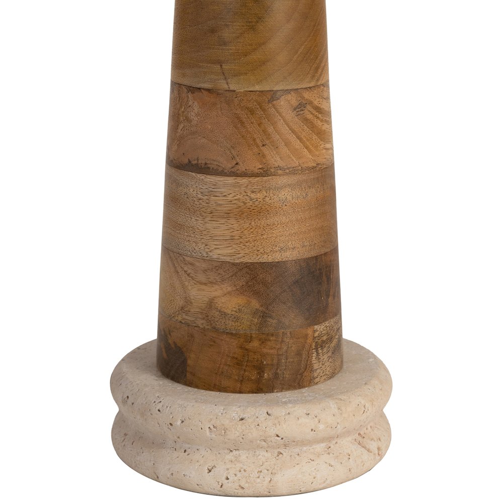 Palea Travertine / Natural Mango Wood Base And Linen Shade Table Lamp