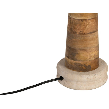 Palea Travertine / Natural Mango Wood Base And Linen Shade Table Lamp