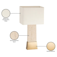 Vellara Travertine / Beige / Gold Travertine Base And Linen Shade Table Lamp