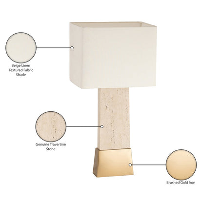 Vellara Travertine / Beige / Gold Travertine Base And Linen Shade Table Lamp