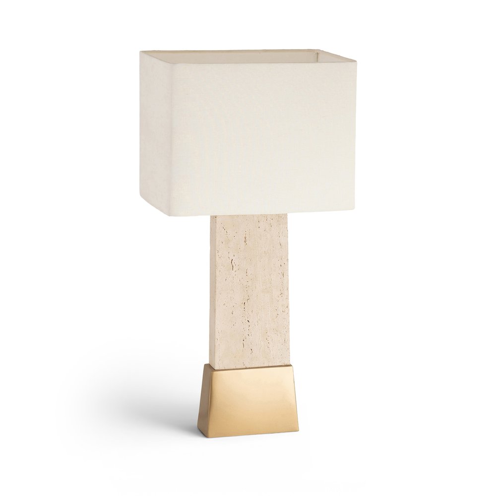 Vellara Travertine / Beige / Gold Travertine Base And Linen Shade Table Lamp