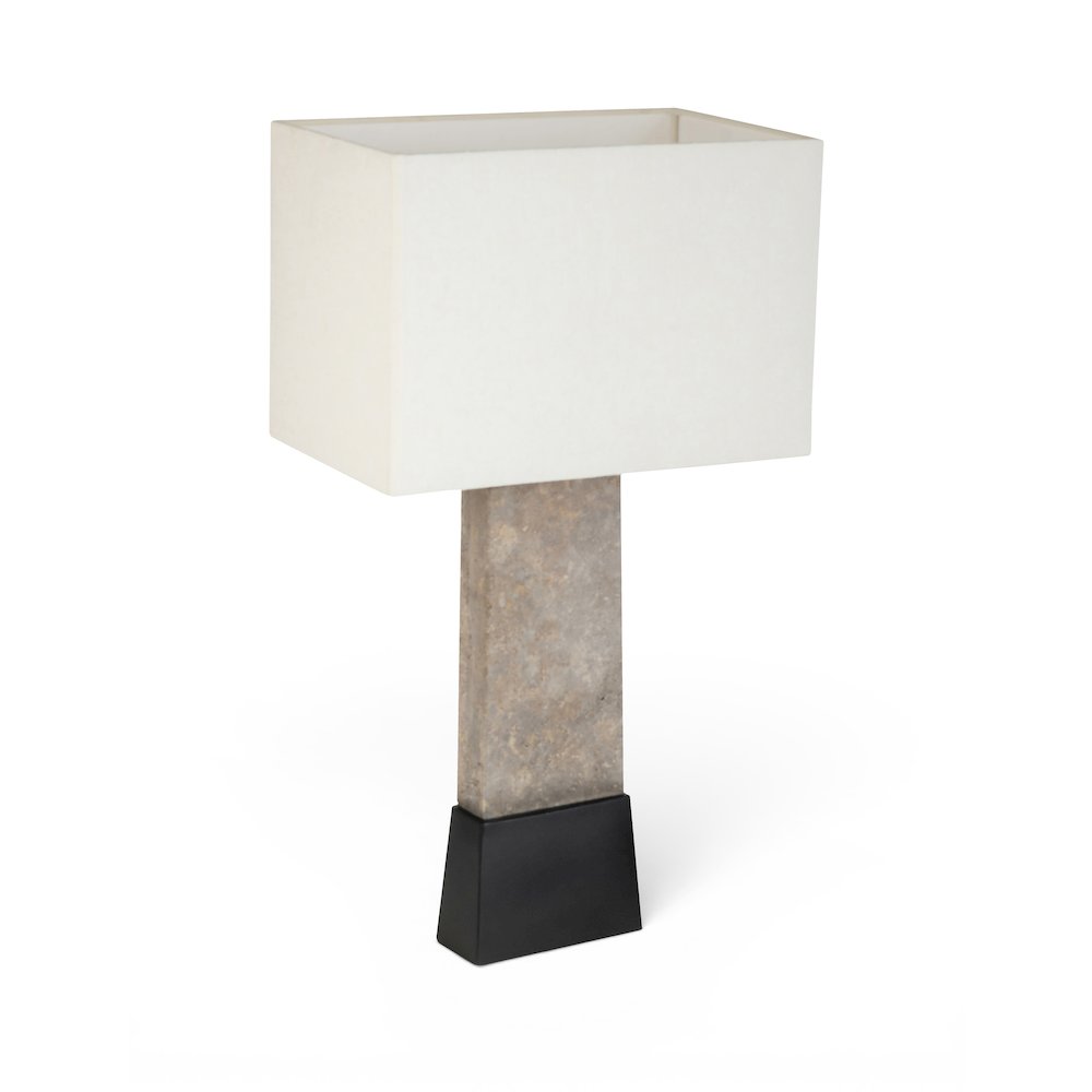 Vellara Grey / Beige / Black Travertine Base And Linen Shade Table Lamp