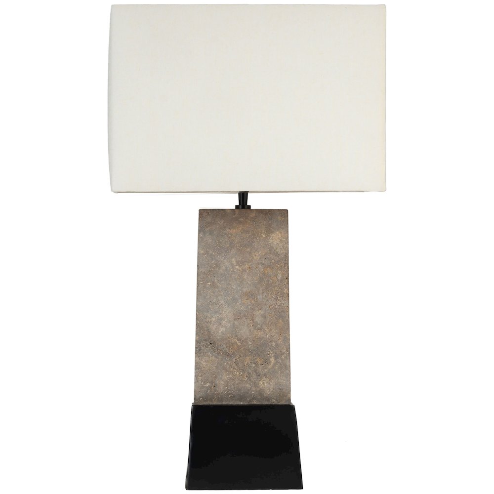 Vellara Grey / Beige / Black Travertine Base And Linen Shade Table Lamp